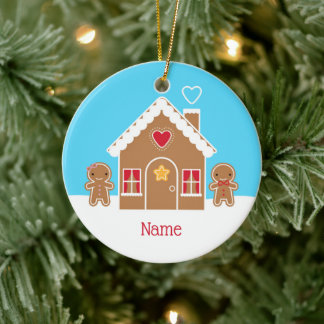 Kawaii Christmas Gingerbread House Ceramic Ornament