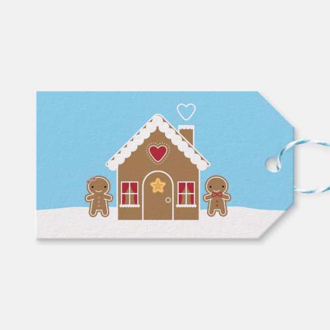 Kawaii Christmas Gingerbread House Gift Tags (Front (Horizontal))