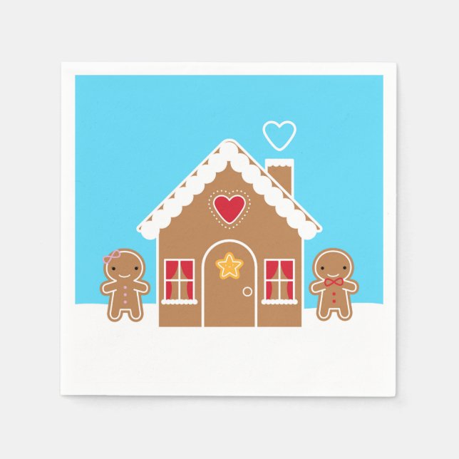 Kawaii Christmas Gingerbread House Napkins (Front)