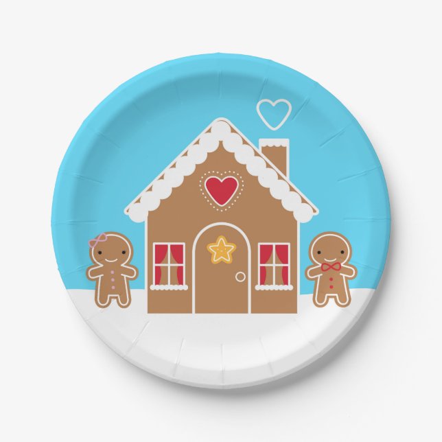 Kawaii Christmas Gingerbread House Paper Plates (Front)