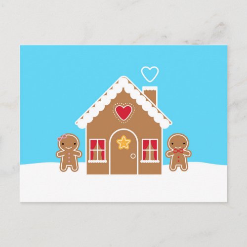 Kawaii Christmas Gingerbread House Postcard