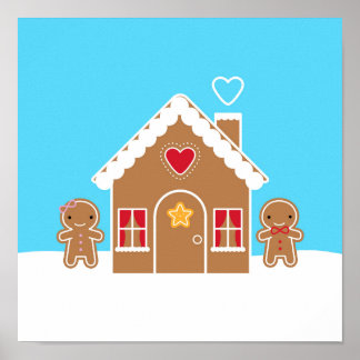 Kawaii Christmas Gingerbread House Poster