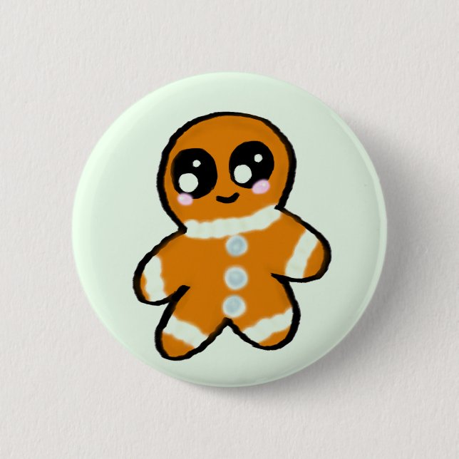 Kawaii Christmas Gingerbread Man Pinback Button (Front)