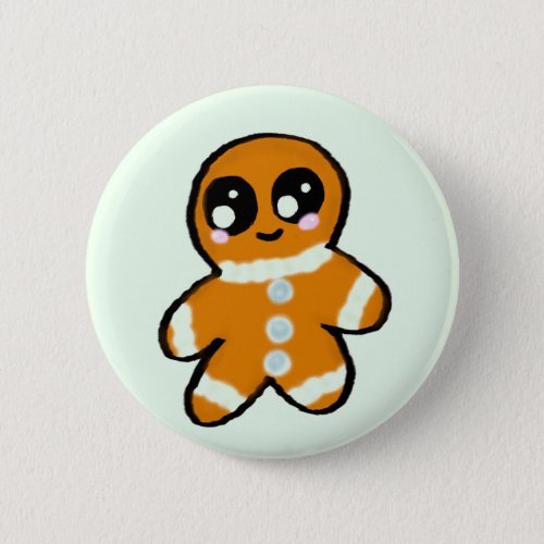 Kawaii Christmas Gingerbread Man Pinback Button