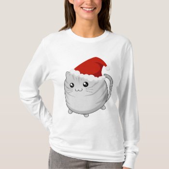 Kawaii Christmas Gray Tabby Kitty Cat T-shirt by DiaSuuArt at Zazzle