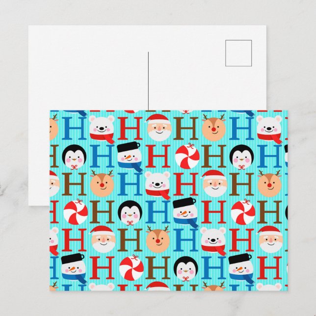 Kawaii Christmas Ho Ho Ho Pattern Holiday Postcard (Front/Back)