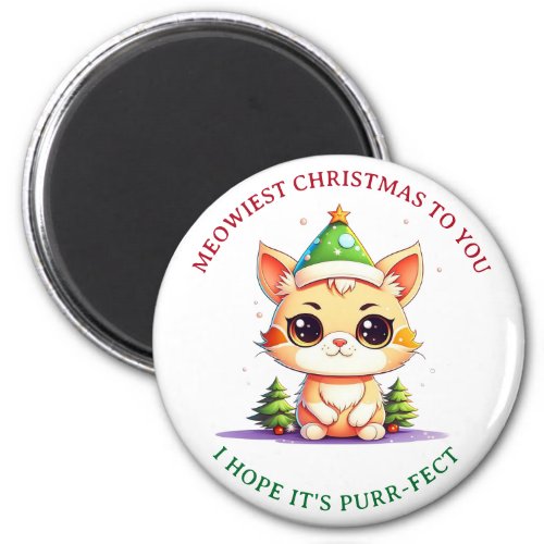 Kawaii Christmas Kitten Holiday Cat Pun Magnet