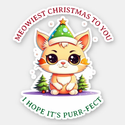 Kawaii Christmas Kitten Holiday Cat Pun Sticker