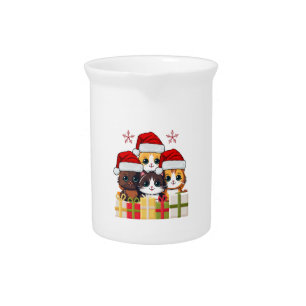 Kawaii Christmas kitten in Santa Hats T-Shirt Beverage Pitcher