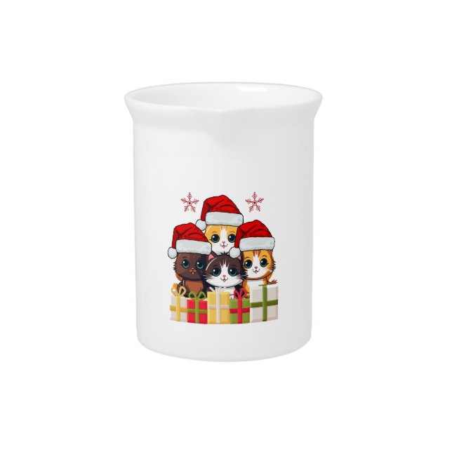 Kawaii Christmas kitten in Santa Hats T-Shirt Beverage Pitcher (Front)