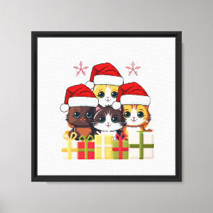 Kawaii Christmas kitten in Santa Hats T-Shirt Canvas Print