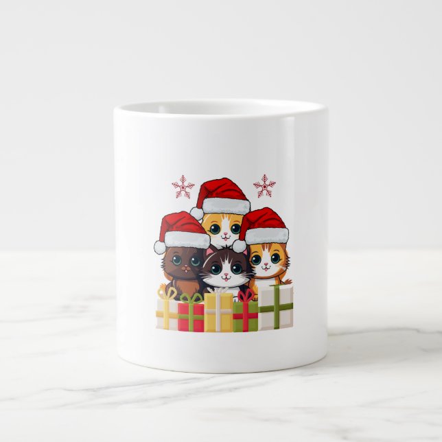 Kawaii Christmas kitten in Santa Hats T-Shirt Giant Coffee Mug (Front)