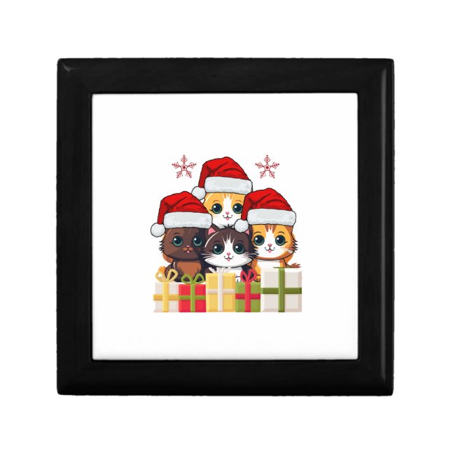Kawaii Christmas kitten in Santa Hats T-Shirt Gift Box (Front)
