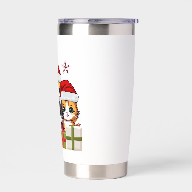 Kawaii Christmas kitten in Santa Hats T-Shirt Insulated Tumbler (Left)
