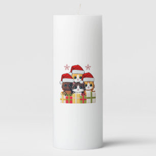 Kawaii Christmas kitten in Santa Hats T-Shirt Pillar Candle