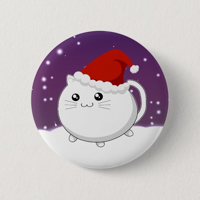 Kawaii christmas kitty cat button (Front)