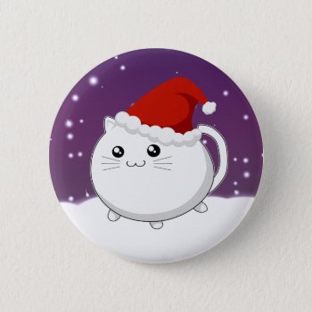 Kawaii Christmas Kitty Cat Button by DiaSuuArt at Zazzle