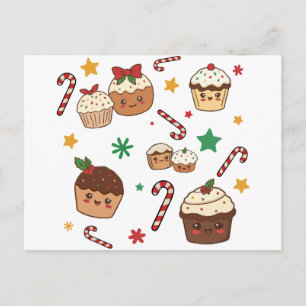 Kawaii Christmas Muffins Holiday Postcard