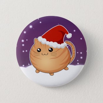 Kawaii Christmas Orange Tabby Kitty Cat Button by DiaSuuArt at Zazzle