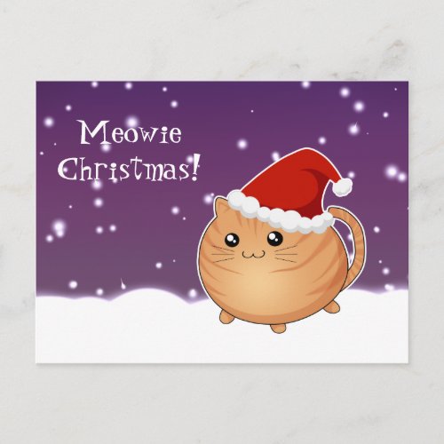Kawaii christmas orange tabby kitty cat holiday postcard