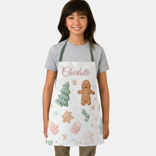 Kawaii Christmas Pattern   Custom Name Kids Apron