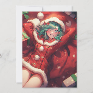 Kawaii Christmas Presents Gifts Santa Anime Girl Holiday Card