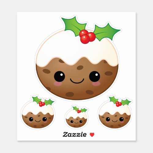 Kawaii Christmas Pudding Cute Cartoon Xmas Set 4  Sticker