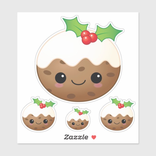 Kawaii Christmas Pudding Cute Cartoon Xmas Set 4  Sticker (Sheet)