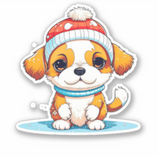 Kawaii Christmas Puppy Dog  Sticker