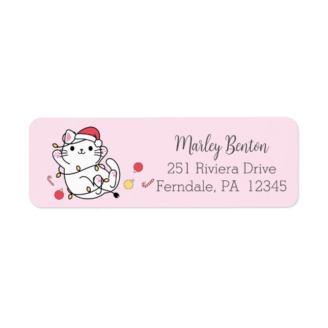 Kawaii Christmas Santa Cat Envelope Label (Front)