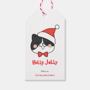 Kawaii Christmas Santa Cat " Holly Jolly " Gift Tags