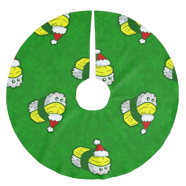 kawaii christmas tamago sushi santa snowflake brushed polyester tree skirt (Front)