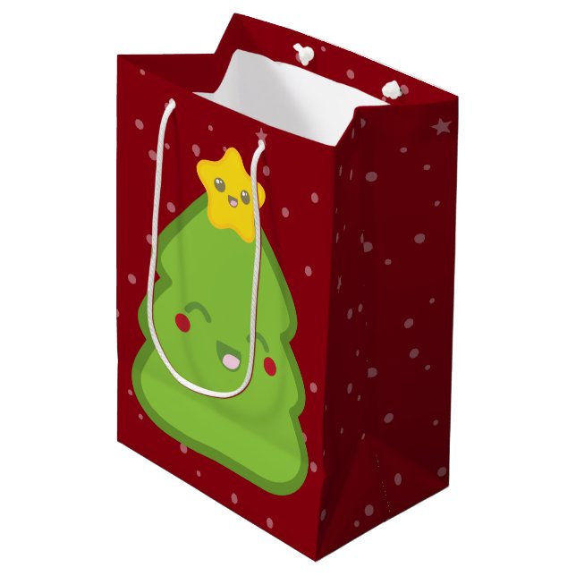 Kawaii Christmas Tree and Star Gift Bag (Front Angled)