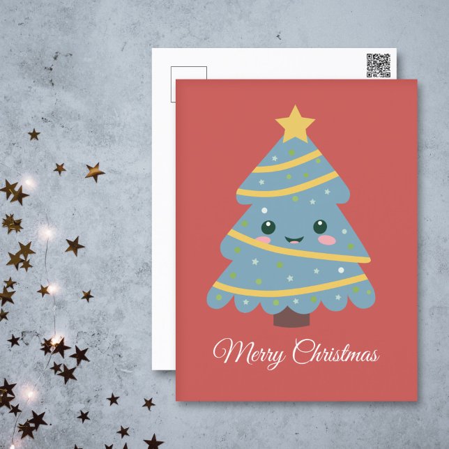 Kawaii Christmas Tree Postcard (Kawaii Christmas Tree Red Postcard)