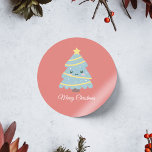 Kawaii Christmas Tree Sticker<br><div class="desc">A Kawaii Christmas tree sticker on a red background,  reminiscent of Christmas,  to decorate your letters or your gift packages!</div>