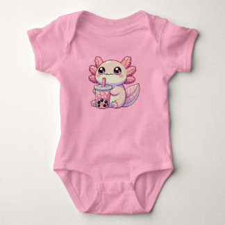 Kawaii Chubby Axolotl with Bubble Tea Baby Bodysuit