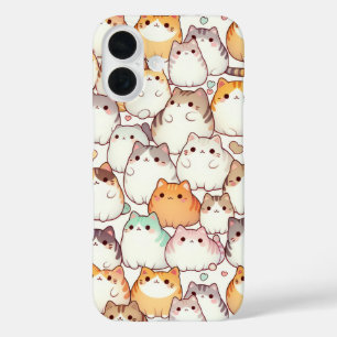 Kawaii Chubby Cartoon Cats With Hearts iPhone 16 Case