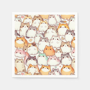 Kawaii Chubby Cartoon Cats With Hearts Napkins