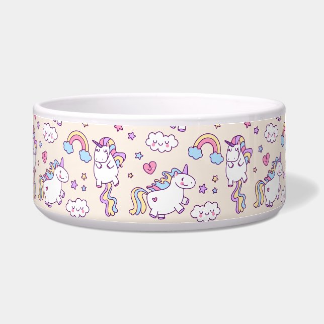 Kawaii chubby flying unicorns rainbow pattern bowl (Front)