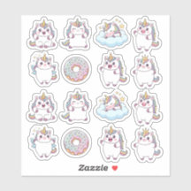 Kawaii Chubby Unicorn & Donut Sticker Sheet – Cute