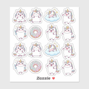 Kawaii Chubby Unicorn & Donut Sticker Sheet – Cute
