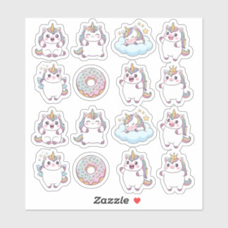 Kawaii Chubby Unicorn & Donut Sticker Sheet – Cute