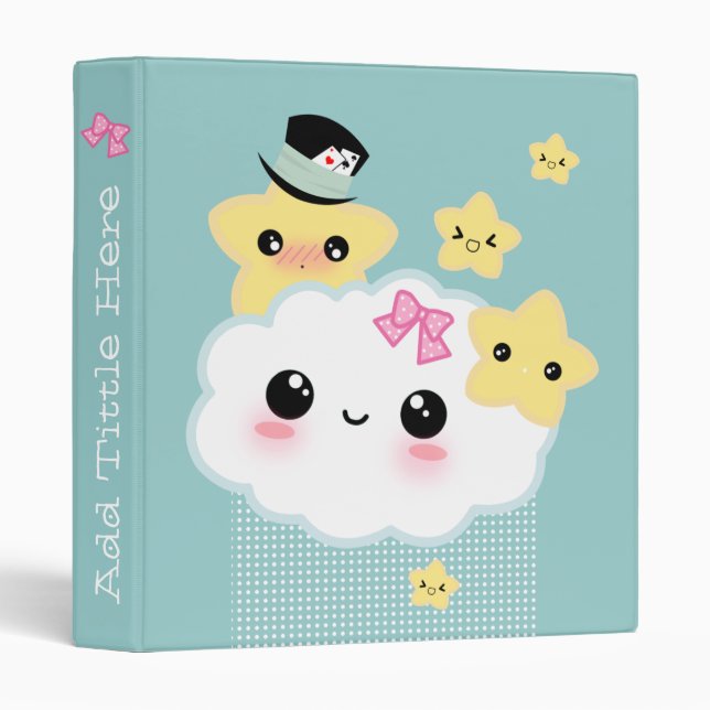 Kawaii cloud and cute stars 3 ring binder (Front/Spine)