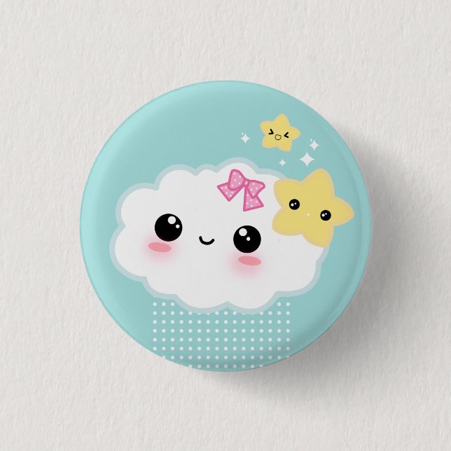 Kawaii cloud and cute stars pinback button (Front)