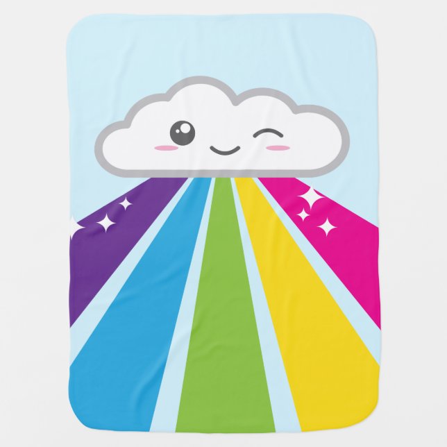 Kawaii Cloud and Rainbow Baby Blanket (Front)