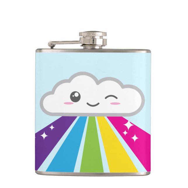 Kawaii Cloud and Rainbow Flask (Front)