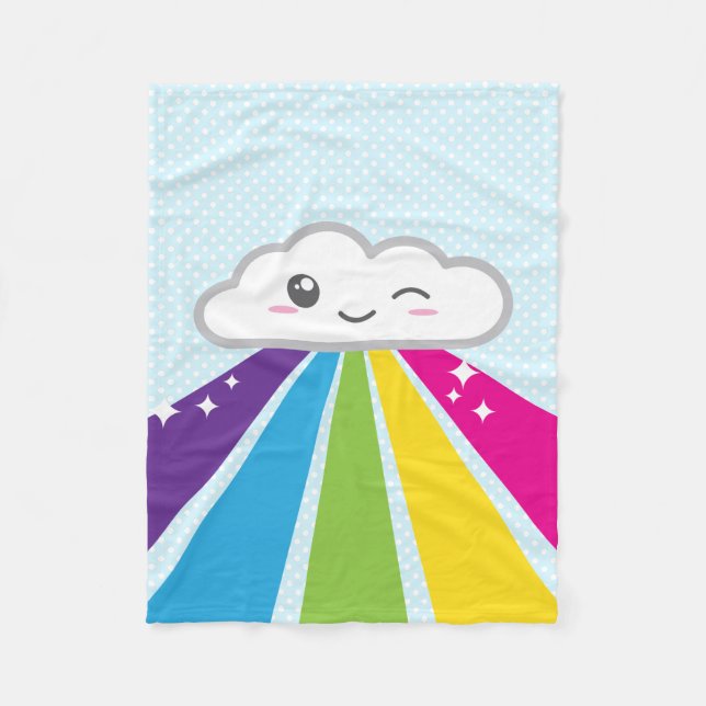 Kawaii Cloud and Rainbow Fleece Blanket (Front)