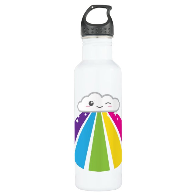 Kawaii Cloud and Rainbow Stainless Steel Water Bottle (Front)