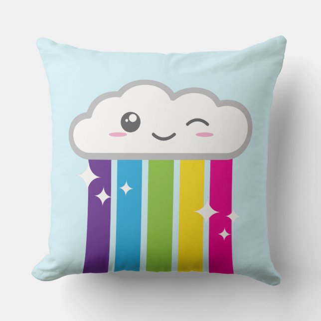 Kawaii Cloud and Rainbow Throw Pillow (Front)