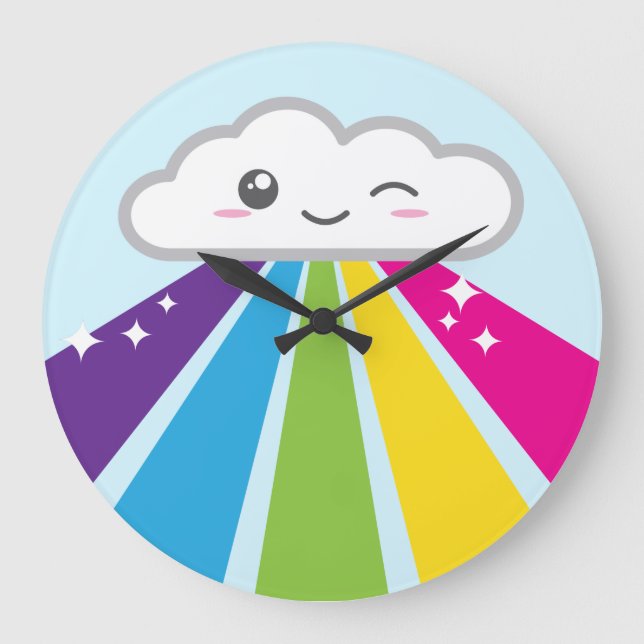 Kawaii Cloud and Rainbow Wall Clock (Front)